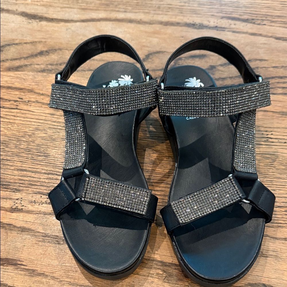 Jellypop Black Sandals with Rhinestone Straps